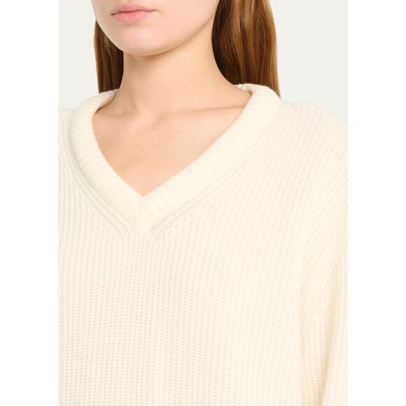 Kule Blythe Wool Cashmere V-Neck Cream Sweater Long Sleeve Cozy Warm Knit Medium - Picture 4 of 11